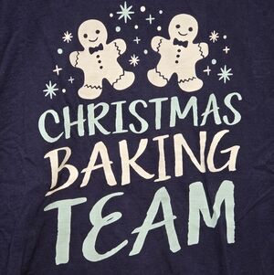 Ladies Holiday Tee By Airwaves, Navy Blue "Christmas Baking Team" Design